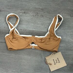 NWT Stone Fox swim Underwire Bikini Top Brown White Swim Size Xs Women’s Tan